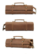 Full Grain Leather Knife Storage Roll Bag