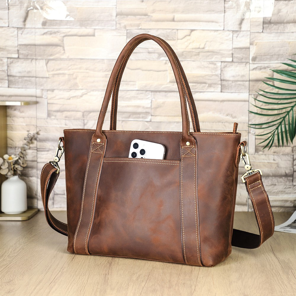 Unisex Full-Grain Leather Crossbody Tote Bag