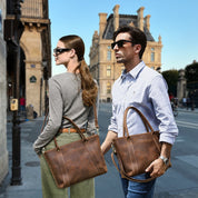 Unisex Full-Grain Leather Crossbody Tote Bag