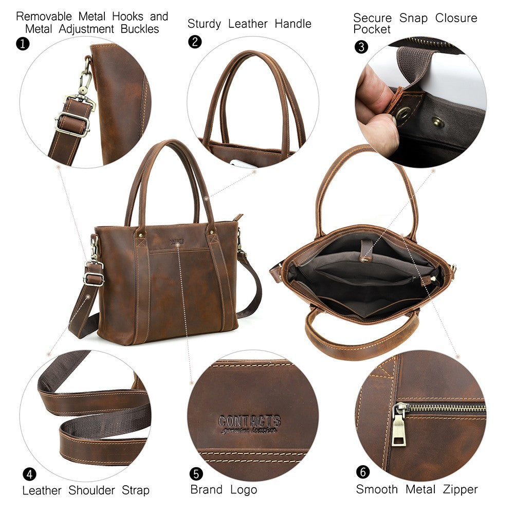 Unisex Full-Grain Leather Crossbody Tote Bag