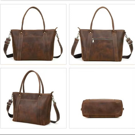 Unisex Full-Grain Leather Crossbody Tote Bag