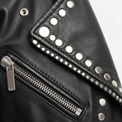 Women's Handmade Stylish Black Leather Jacket with Silver Studs