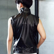 Men's Black Belted Vest Leather Jacket