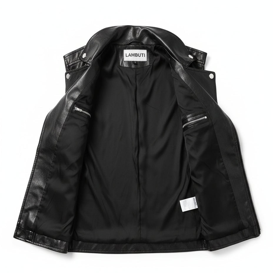 Men's Black Belted Vest Leather Jacket
