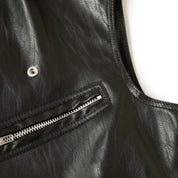 Men's Black Belted Vest Leather Jacket