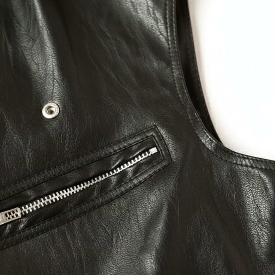 Men's Black Belted Vest Leather Jacket