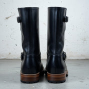 Men's Black  Buckle Full-Grain Leather Rider Boots