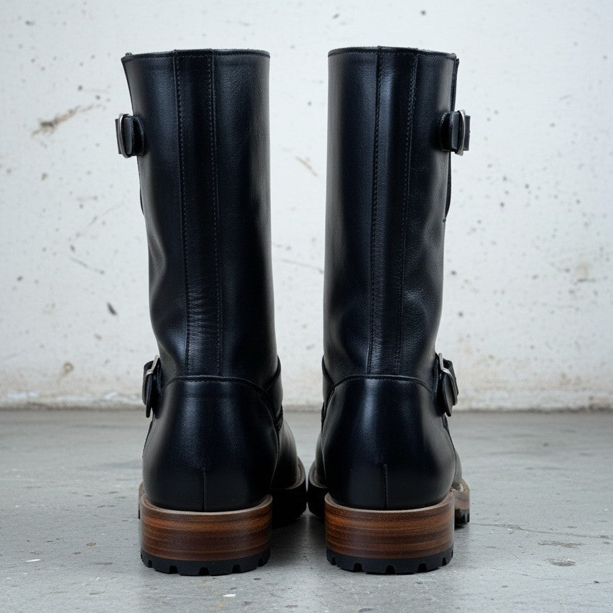 Men's Black  Buckle Full-Grain Leather Rider Boots