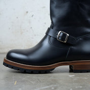 Men's Black  Buckle Full-Grain Leather Rider Boots