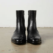 Handmade Men's Black Crocodile Zipper Boots, Men Black Ankle Dress Boot