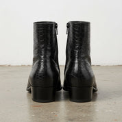 Handmade Men's Black Crocodile Zipper Boots, Men Black Ankle Dress Boot