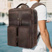 Full-Grain Leather Multi-pocket 16 Inch Laptop Backpack Bag