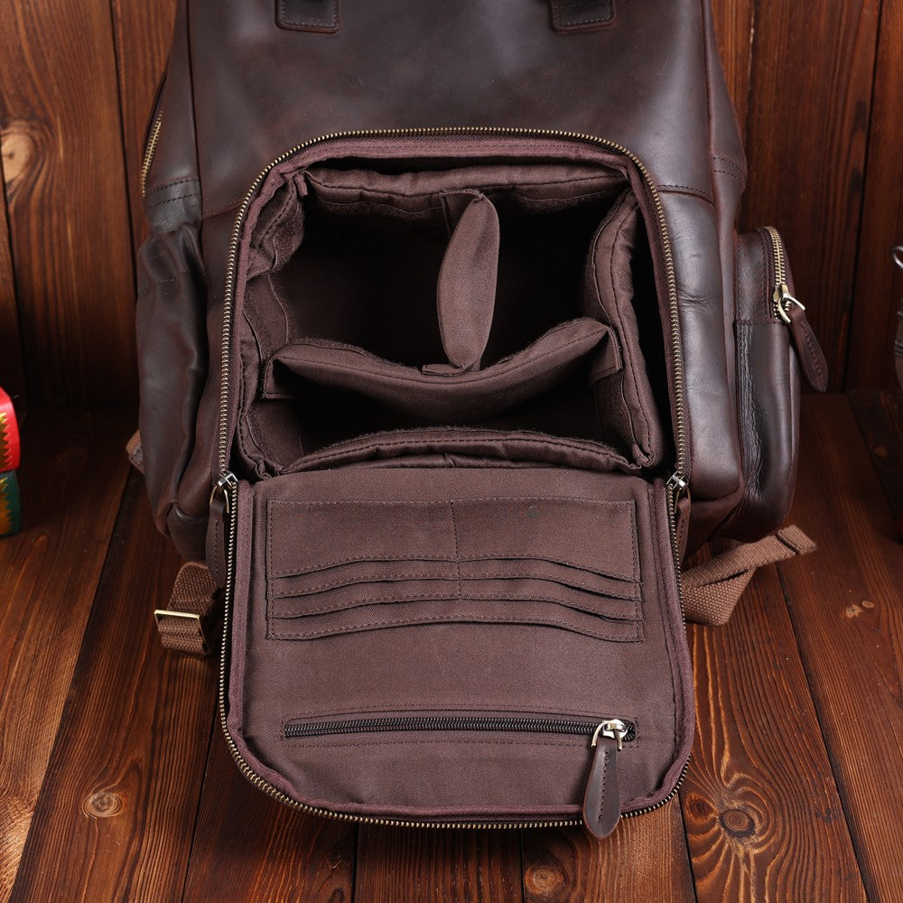 Full-Grain Leather Laptop Backpack with Tripod Holder