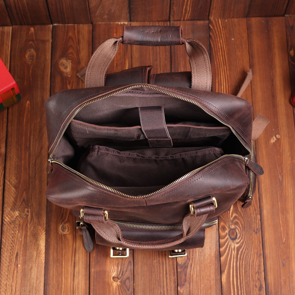 Full-Grain Leather Laptop Backpack with Tripod Holder