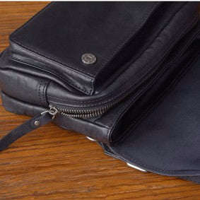 Men's Black Magnetic Buckle Leather Crossbody Bag