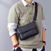 Men's Black Magnetic Buckle Leather Crossbody Bag
