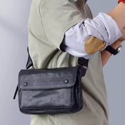 Men's Black Magnetic Buckle Leather Crossbody Bag