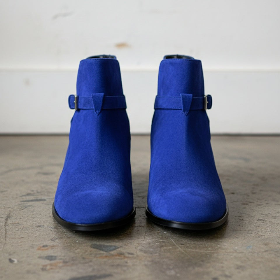 Handmade Men's Blue Suede Jodhpurs Boot, Men Blue Fashion Ankle Boots