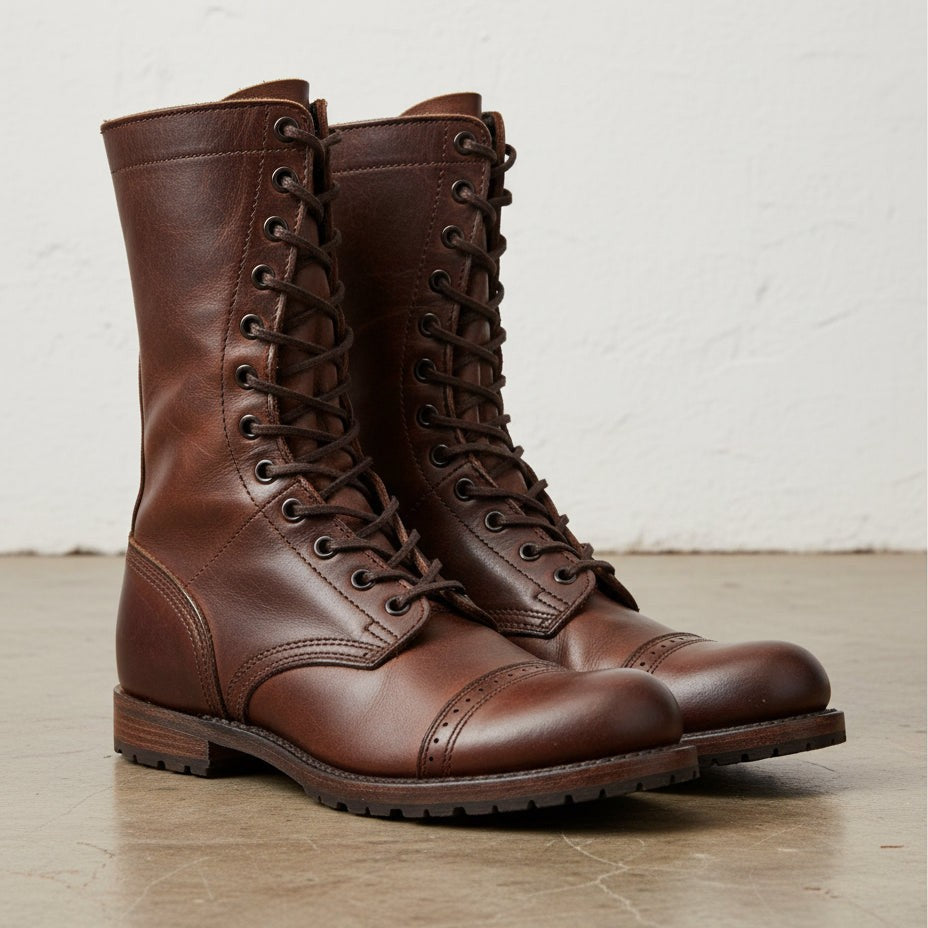 Men's Antique Brown Style Boots High Ankle Cap Toe Military Boot