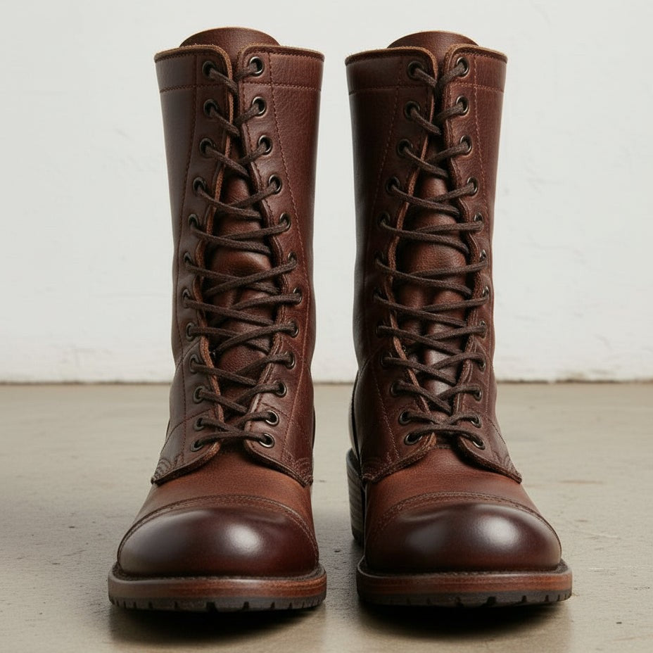 Men's Antique Brown Style Boots High Ankle Cap Toe Military Boot