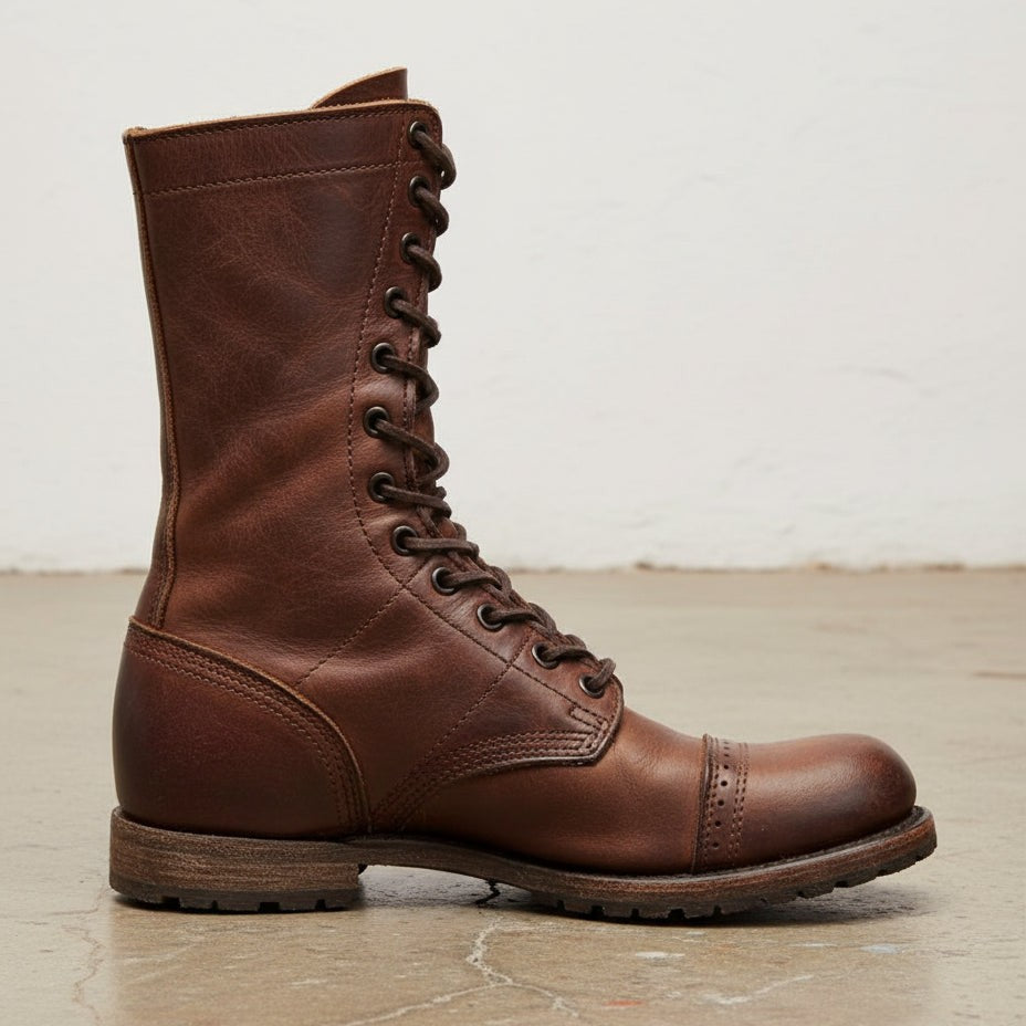 Men's Antique Brown Style Boots High Ankle Cap Toe Military Boot