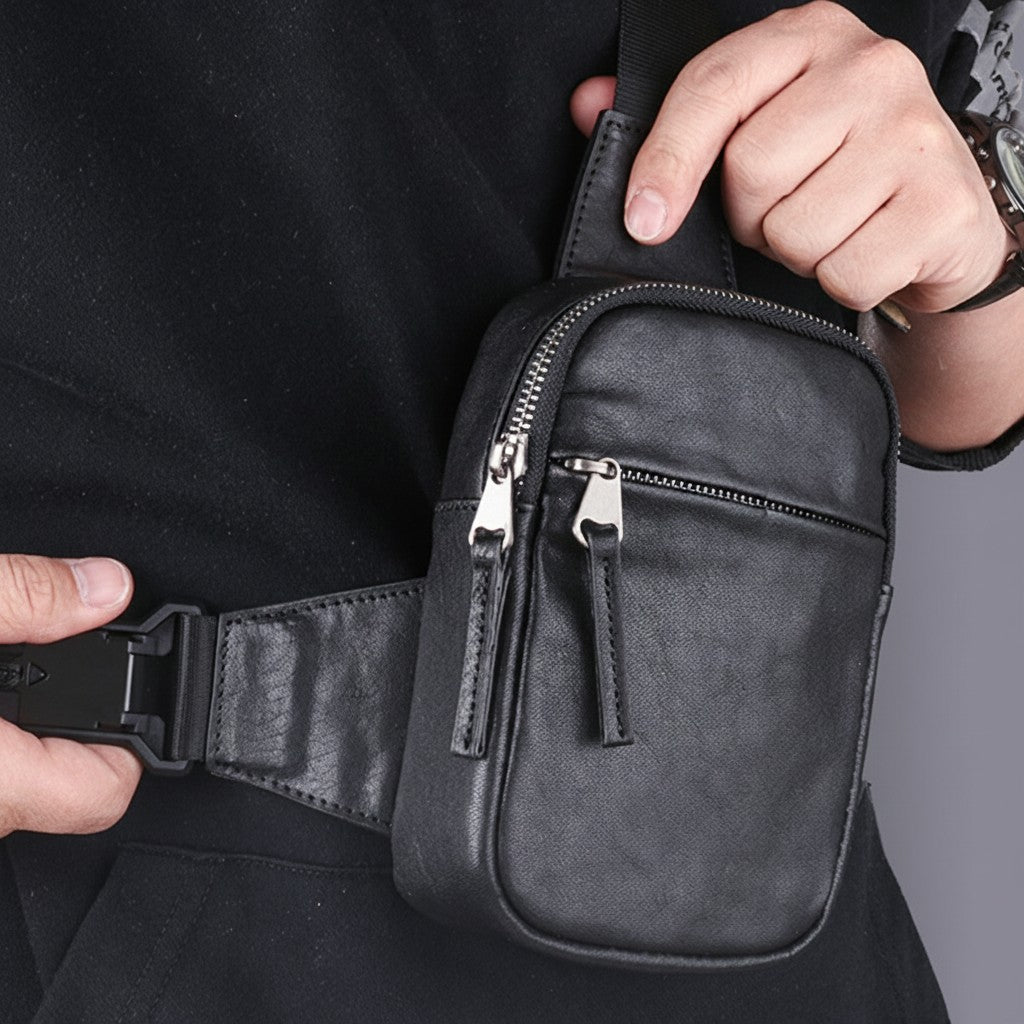 Full-Grain Leather Messenger Waist Bag, Mini Shoulder Bag