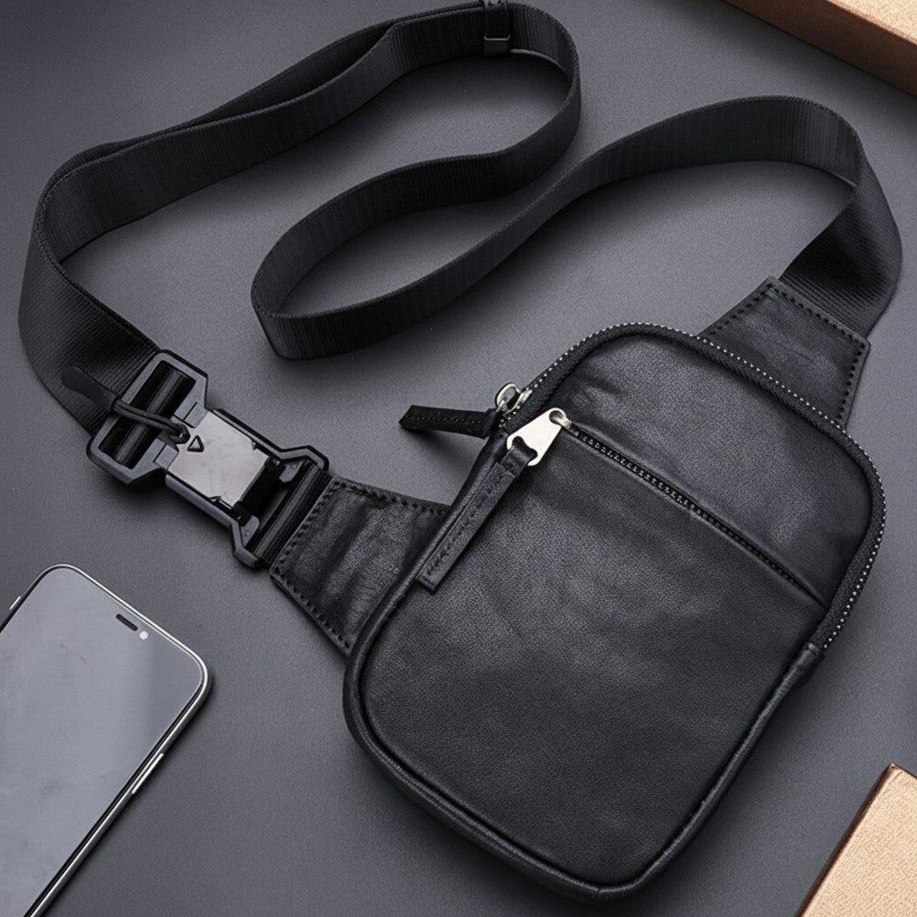 Full-Grain Leather Messenger Waist Bag, Mini Shoulder Bag