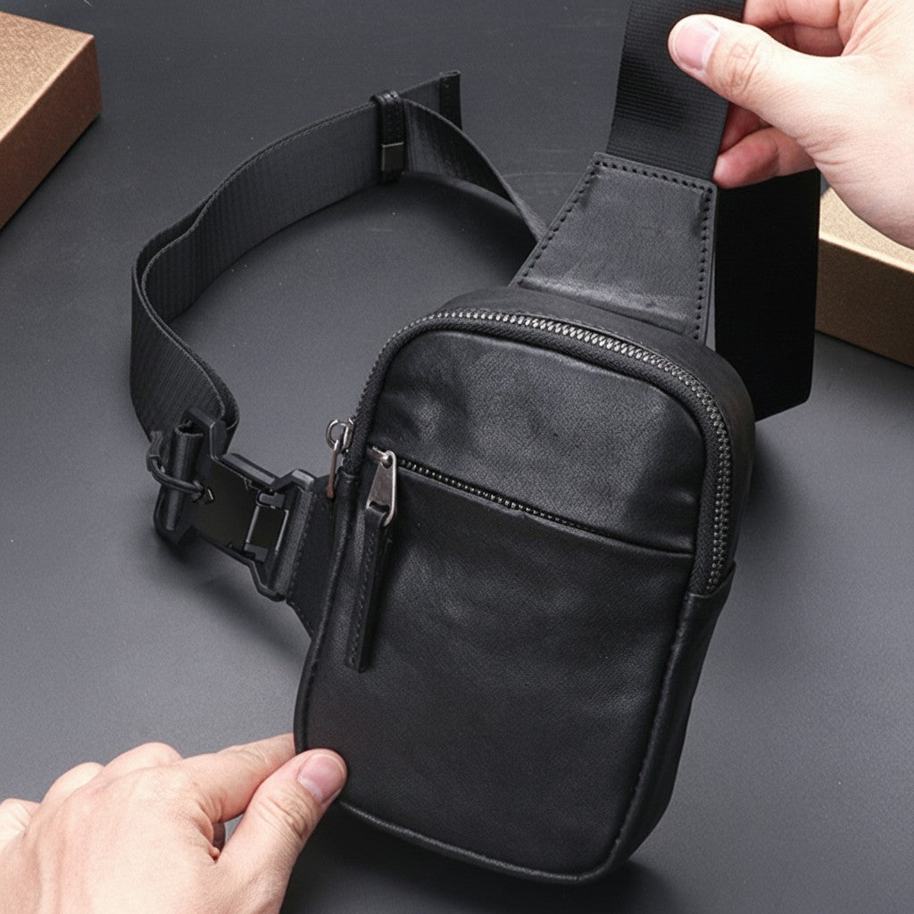Full-Grain Leather Messenger Waist Bag, Mini Shoulder Bag