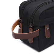 Handmade Canvas Zipper Waterproof Cosmetic Bag with Leather Handles
