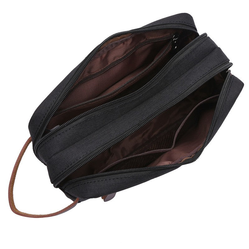 Handmade Canvas Zipper Waterproof Cosmetic Bag with Leather Handles