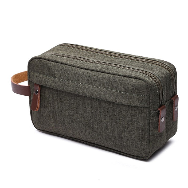 Handmade Canvas Zipper Waterproof Cosmetic Bag with Leather Handles
