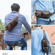 Men’s Full-Grain Leather Belt Bag, Crossbody Fanny Pack with Antique Bronze Hardware