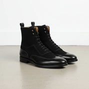 Men Fashion Black Color Wing Tip Ankle Boots, Suede and Leather Boot