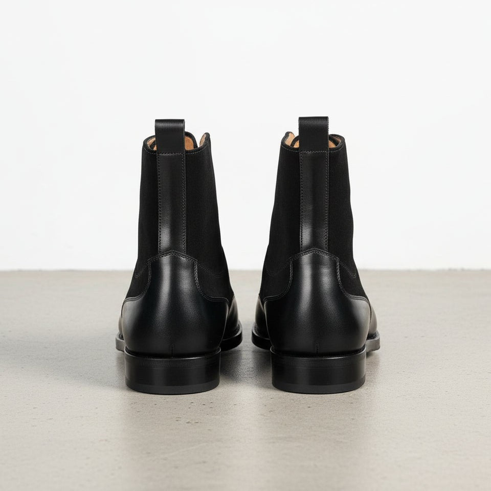 Men Fashion Black Color Wing Tip Ankle Boots, Suede and Leather Boot