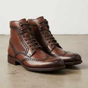 Handcrafted Men's Wing Tip Brogue Lace-Up Boot in Brown