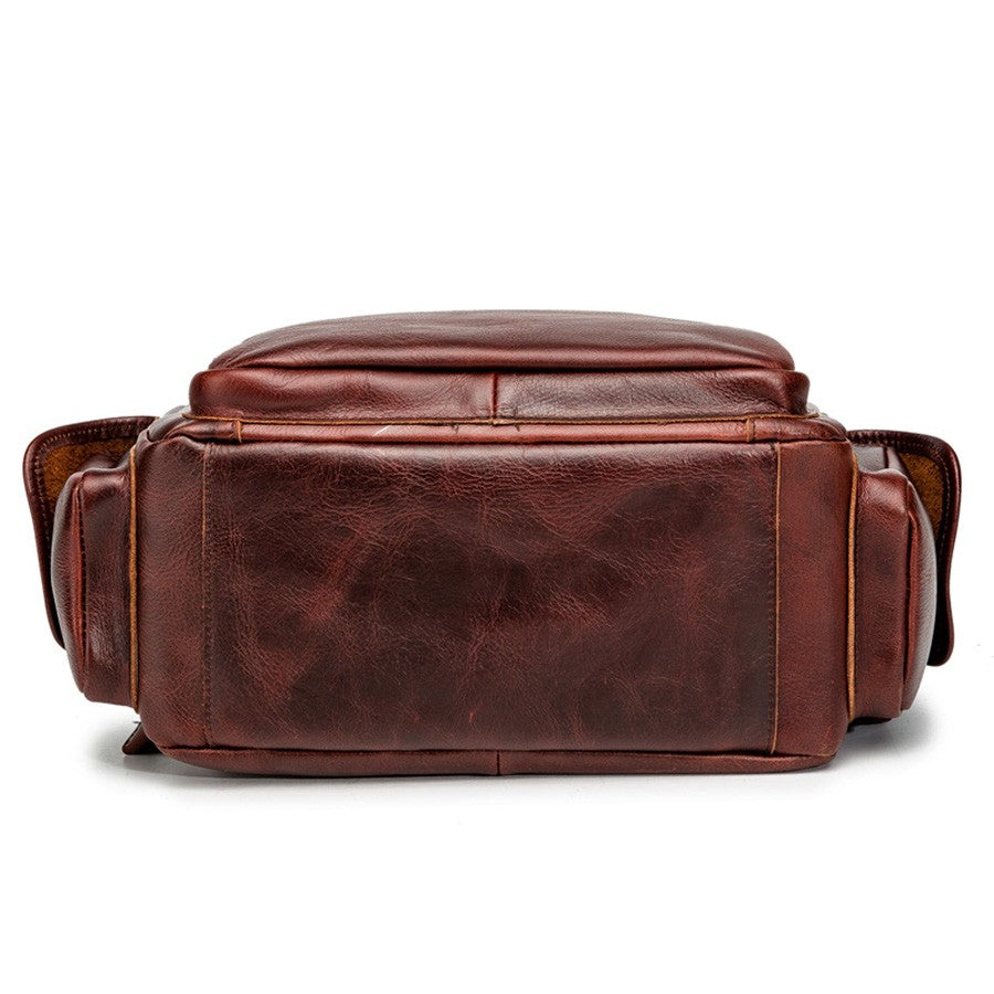 Women's Antique Brass Buckle Full-Grain Leather Backpack