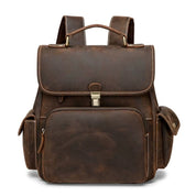 Women's Antique Brass Buckle Full-Grain Leather Backpack