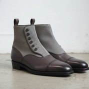 Handmade Mens Two Tone Leather Button Boots, New Casual Button Boot