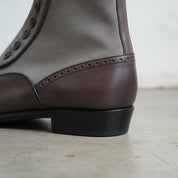 Handmade Mens Two Tone Leather Button Boots, New Casual Button Boot