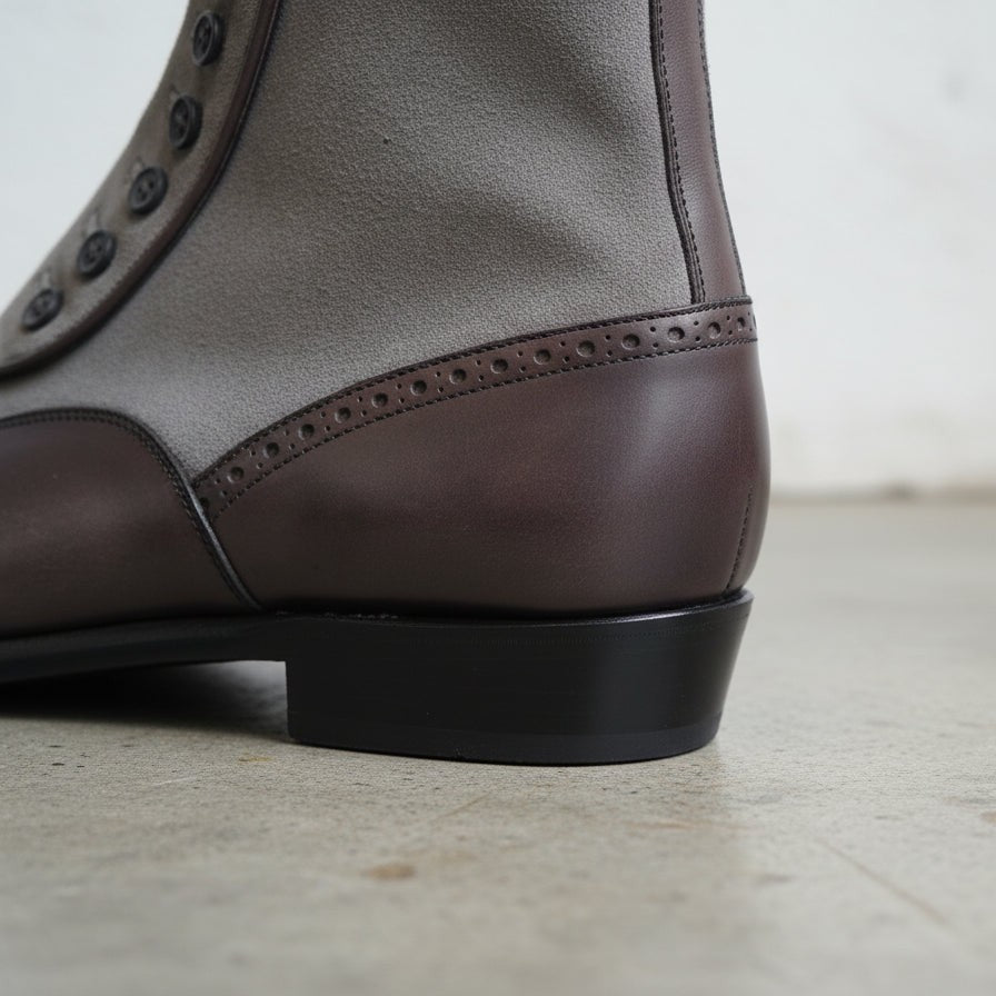Handmade Mens Two Tone Leather Button Boots, New Casual Button Boot