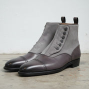 Handmade Mens Two Tone Leather Button Boots, New Casual Button Boot