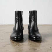 Handmade Men's Black Ankle Leather Boot with Side Zipper