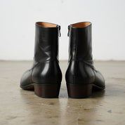Handmade Men's Black Ankle Leather Boot with Side Zipper