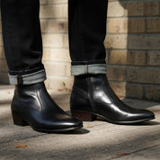 Handmade Men's Black Ankle Leather Boot with Side Zipper