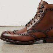 Handcrafted Men's Wing Tip Brogue Lace-Up Boot in Brown