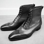 Handmade Men Fashion Black Color Ankle Boot, Mens Wingtip Leather Boot