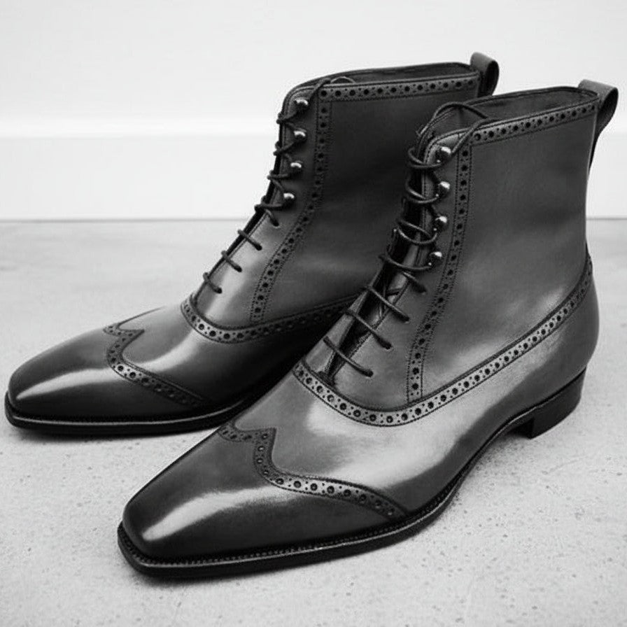 Handmade Men Fashion Black Color Ankle Boot, Mens Wingtip Leather Boot