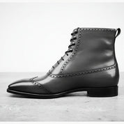 Handmade Men Fashion Black Color Ankle Boot, Mens Wingtip Leather Boot