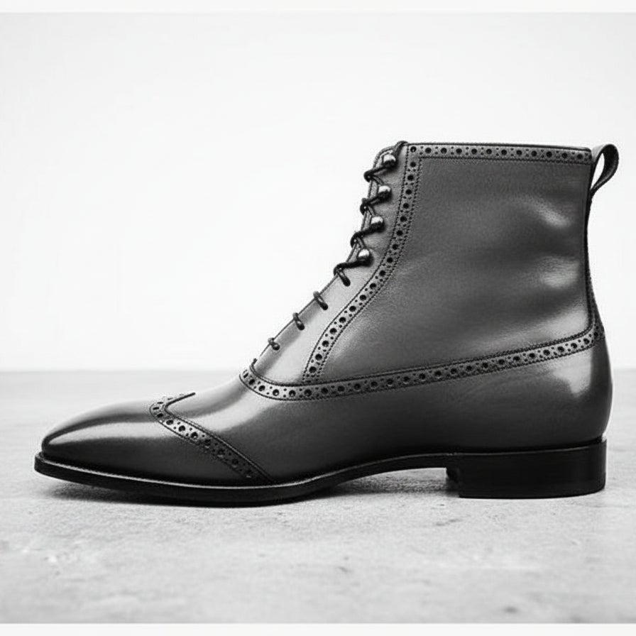 Handmade Men Fashion Black Color Ankle Boot, Mens Wingtip Leather Boot