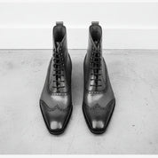 Handmade Men Fashion Black Color Ankle Boot, Mens Wingtip Leather Boot